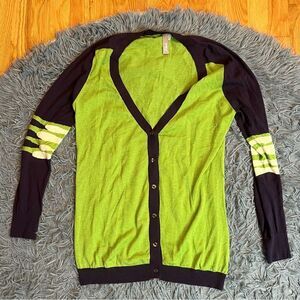 Si-IAE Navy Green 100% Cashmere Button Down Cardigan Size L